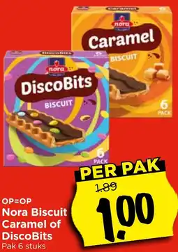 Vomar Voordeelmarkt Nora Biscuit Caramel of DiscoBits aanbieding