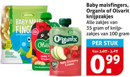 Hoogvliet Baby maisfingers, Organix of Olvarit knijpzakjes aanbieding