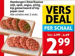 Hoogvliet Hamburgers Amerikaanse stijl, spek, angus, pittig, kip gemarineerd of kip peper zout aanbieding