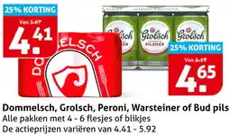 Hoogvliet Dommelsch, Grolsch, Peroni, Warsteiner of Bud pils aanbieding