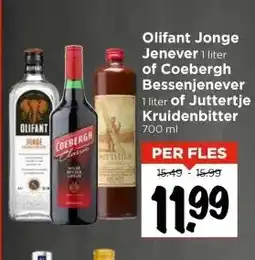 Vomar Voordeelmarkt Olifant Jonge Jenever 1 liter of Coebergh Bessenjenever 1 liter of Juttertje Kruidenbitter 700 ml aanbieding