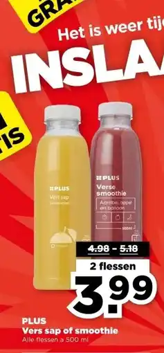 PLUS PLUS Vers sap of smoothie aanbieding