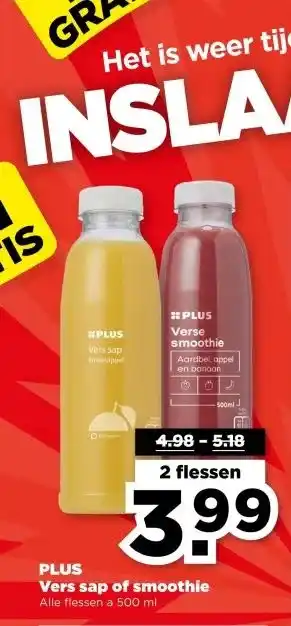 PLUS PLUS Vers sap of smoothie aanbieding