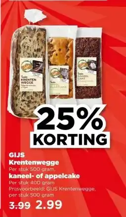 PLUS GIJS Krentenwegge of kaneel- of appelcake aanbieding
