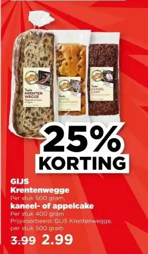 PLUS GIJS Krentenwegge of kaneel- of appelcake aanbieding