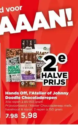PLUS Hands Off, I'Atelier of Johnny Doodle Chocoladerepen aanbieding