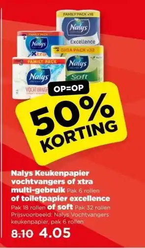 PLUS Nalys Keukenpapier vochtvangers of xtra multi-gebruik of toiletpapier excellence n of soft aanbieding