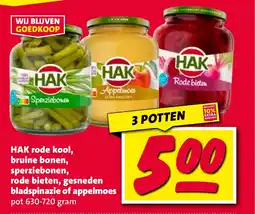 Nettorama HAK rode kool, bruine bonen, sperziebonen, rode bieten, gesneden bladspinazie of appelmoes aanbieding