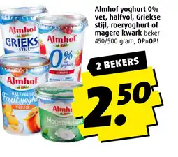 Boni Almhof yoghurt 0% vet, halfvol, Griekse stijl, roeryoghurt of magere kwark beker aanbieding