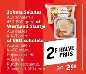 Coop Johma Salades of Westland Slaatje of BBQ schotels aanbieding