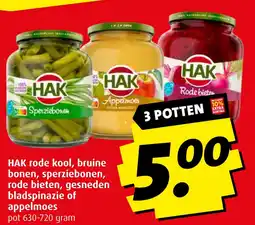 Boni HAK rode kool, bruine bonen, sperziebonen, rode bieten, gesneden bladspinazie of appelmoes aanbieding
