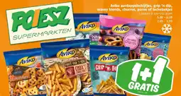 Poiesz Aviko aardappelschijfjes, grip 'n dip, wavey blends, churros, puree of lachebekjes aanbieding