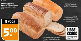 Poiesz Ribbelbrood wit, bruin of fijn volkoren aanbieding