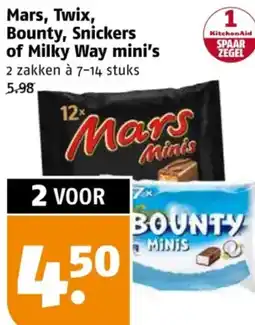 Poiesz Mars, Twix, Bounty, Snickers of Milky Way mini's aanbieding