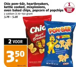 Poiesz Chio pom-bär, heartbreakers, kettle cooked, mixplosions, oven baked chips, popcorn of popchips aanbieding