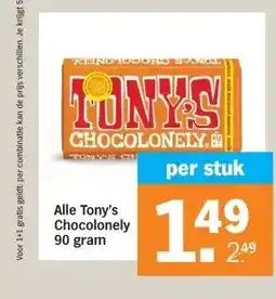 Albert Heijn Alle Tony's Chocolonely 90 gram aanbieding