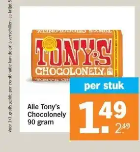 Albert Heijn Alle Tony's Chocolonely 90 gram aanbieding