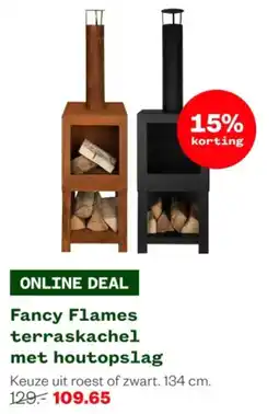 Welkoop Fancy Flames terraskachel met houtopslag aanbieding