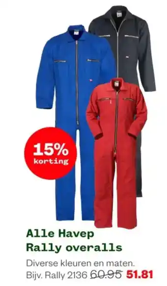 Welkoop Alle Havep Rally overalls aanbieding