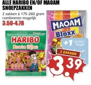 MCD Supermarkt ALLE HARIBO EN/OF MAOAM SNOEPZAKKEN aanbieding