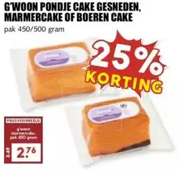 MCD Supermarkt G'WOON PONDJE CAKE GESNEDEN, MARMERCAKE OF BOEREN CAKE aanbieding