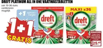 MCD Supermarkt DREFT PLATINUM ALL IN ONE VAATWASTABLETTEN aanbieding
