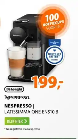 Expert DeLonghi Nespresso Lattissima One EN510.B Zwart aanbieding