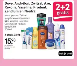 Etos Dove, Andrélon, Zwitsal, Axe, Rexona, Vaseline, Prodent, Zendium en Neutral aanbieding