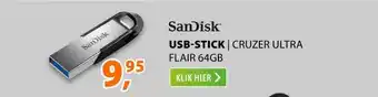 Expert SanDisk Cruzer Ultra Flair 64GB (USB 3.0) Zwart aanbieding