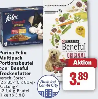 Combi Purina Felix Multipack Portionsbeutel oder Beneful Trockenfutter aanbieding