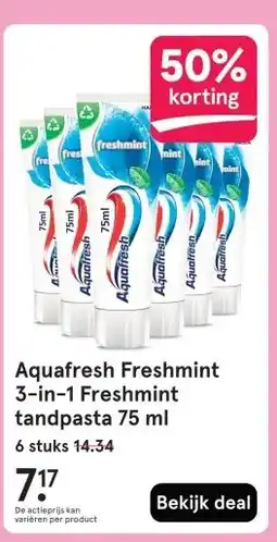 Etos Aquafresh Freshmint 3-in-1 Freshmint tandpasta 75 ml aanbieding