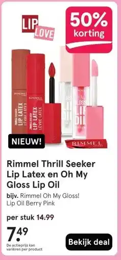 Etos Rimmel Thrill Seeker Lip Latex en Oh My Gloss Lip Oil aanbieding