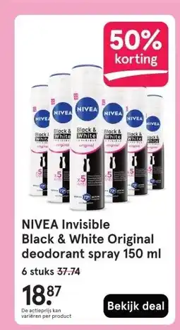 Etos NIVEA Invisible Black & White Original deodorant spray 150 ml aanbieding