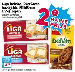 Boon`s Markt Liga Belvita, EverGreen, haverkick, Milk Break en/of repen aanbieding
