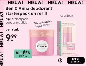 Etos Ben & Anna deodorant starterpack en refill aanbieding