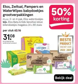 Etos Etos, Zwitsal, Pampers en WaterWipes babydoekjes grootverpakkingen aanbieding