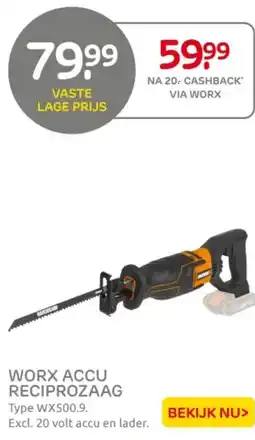 Praxis Worx accu reciprozaag aanbieding