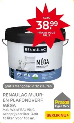 Praxis Renaulac muur en plafondverf méga aanbieding