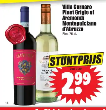 Dirk Villa Cornaro Pinot Grigio of Aremondi Montepulciano d'Abruzzo 75cl aanbieding