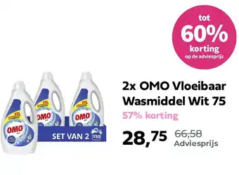 Plein.nl 2x OMO Vloeibaar Wasmiddel Wit 75 aanbieding