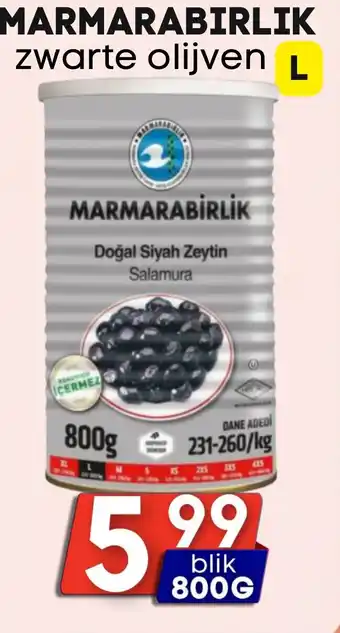 Özbaktat Supermarkt MARMARABIRLIK zwarte olijven L aanbieding