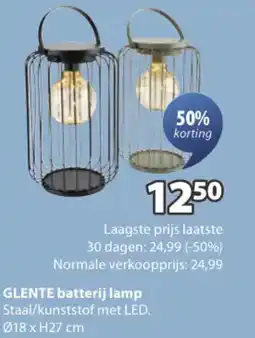Jysk GLENTE batterij lamp aanbieding