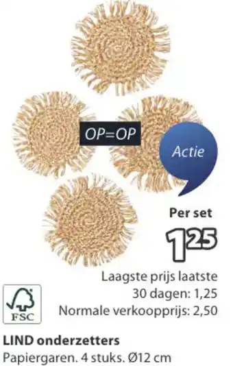 Jysk LIND onderzetters aanbieding