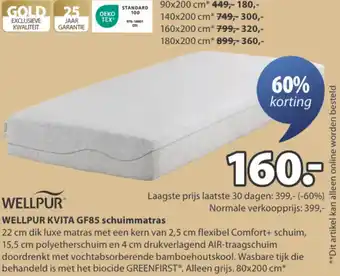 Jysk WELLPUR KVITA GF85 schuimmatras aanbieding