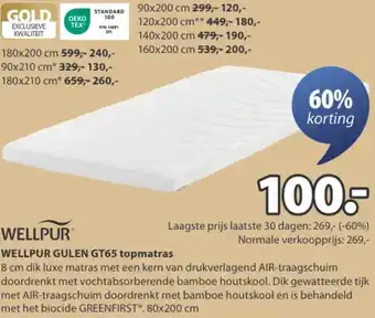 Jysk WELLPUR GULEN GT65 topmatras aanbieding