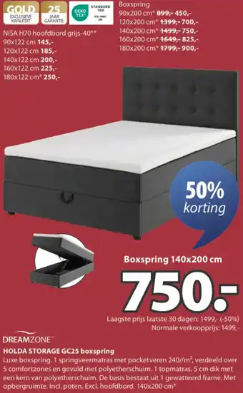 Jysk DREAMZONE HOLDA STORAGE GC25 boxspring aanbieding