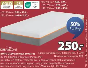 Jysk DREAMZONE BURU GS30 springveermatras aanbieding