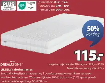 Jysk DREAMZONE LILLELV schuimmatras aanbieding