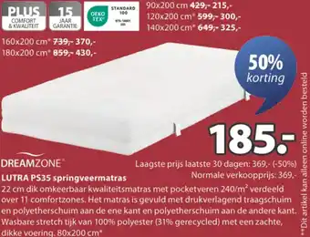 Jysk DREAMZONE LUTRA PS35 springveermatras aanbieding