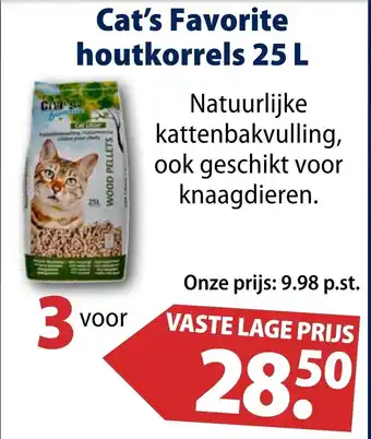 Huisdier Voordeelshop Cat's Favorite houtkorrels 25 L aanbieding